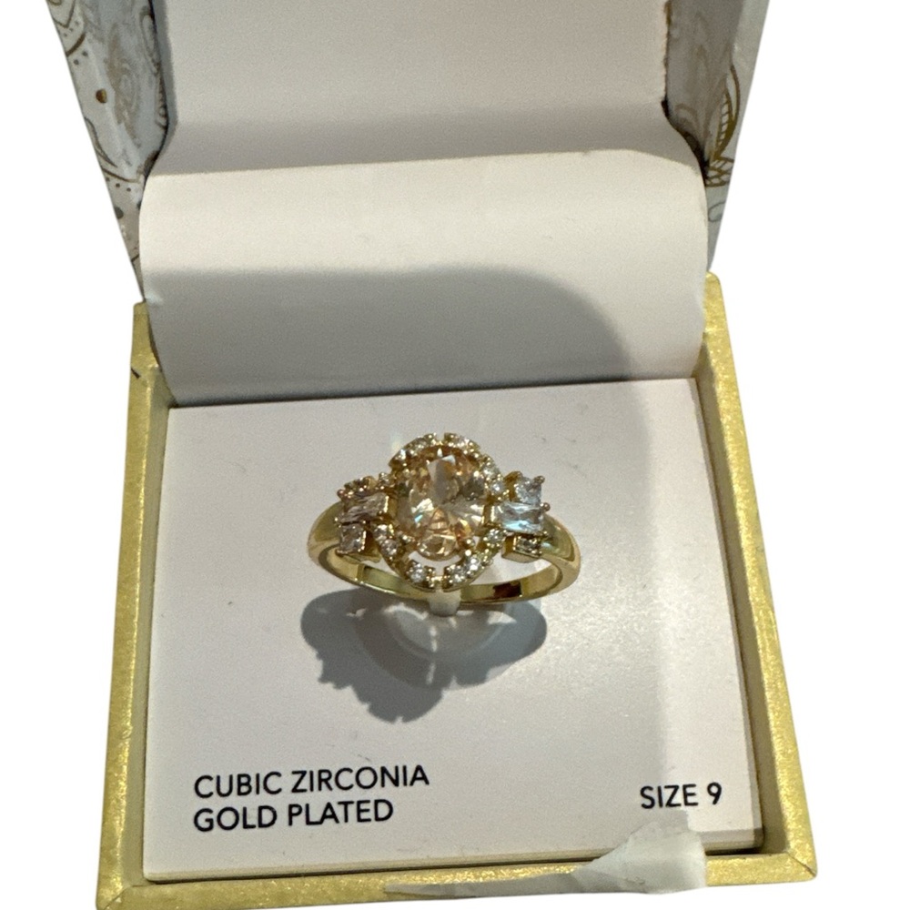 Gold-Tone Stone & Crystal Oval Halo Ring - Picture 5 of 5